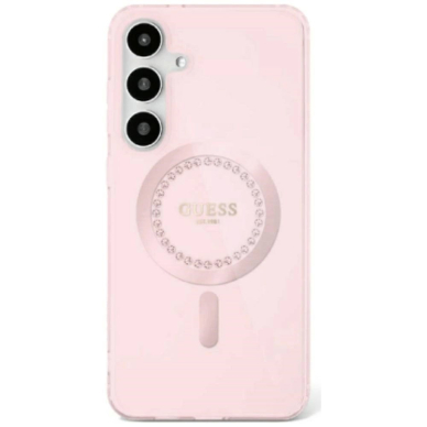 Guess Rhinestones Printed Classic Logo MagSafe Samsung Galaxy S25 Ultra Dėklas Rožinis