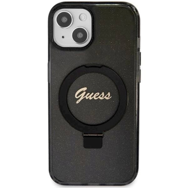 Originalus Guess dėklas Ring Stand Script Glitter MagSafeiPhone 13 / 14 / 15 - Juodas 2