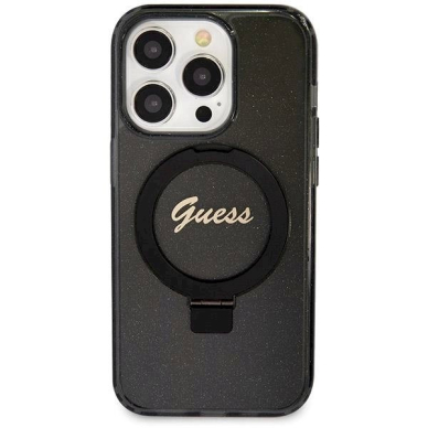 Originalus Guess dėklas Ring Stand Script Glitter MagSafeiPhone 13 Pro / 13 - Juodas 2