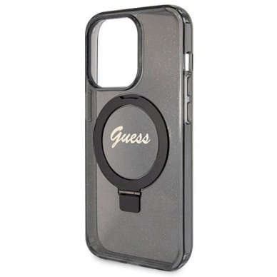 Originalus Guess dėklas Ring Stand Script Glitter MagSafeiPhone 14 Pro - Juodas 5