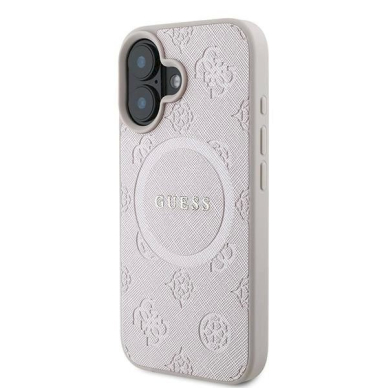 Guess Saffiano Peony Classic Logo MagSafe iPhone 16 Plus Dėklas - rožinis 1