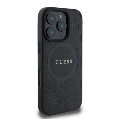 Guess Saffiano Peony Classic Logo MagSafe iPhone 16 Pro Dėklas - juodas 1