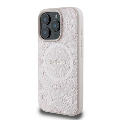 Guess Saffiano Peony Classic Logo MagSafe iPhone 16 Pro Dėklas - rožinis 1