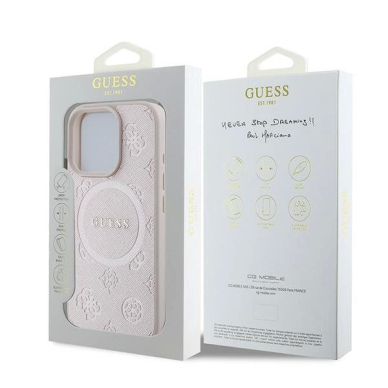 Guess Saffiano Peony Classic Logo MagSafe iPhone 16 Pro Dėklas - rožinis 7