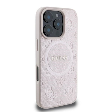 Guess Saffiano Peony Classic Logo MagSafe iPhone 16 Pro Max Dėklas - Rožinis 1