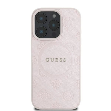 Guess Saffiano Peony Classic Logo MagSafe iPhone 16 Pro Max Dėklas - Rožinis 2