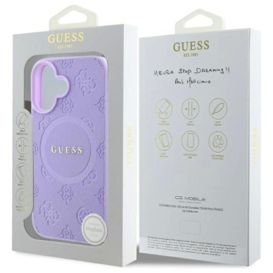 Dėklas Guess Saffiano Peony Classic Logo MagSafena iPhone 16 Plus  - Violetinis 7