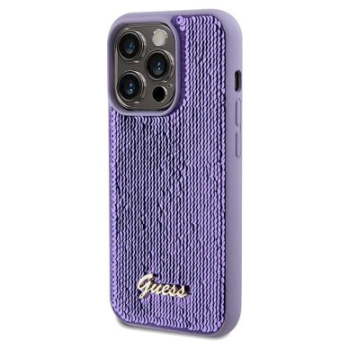 Dėklas Guess Sequin Script Metal case for iPhone 14 Pro Max - Violetinis 1