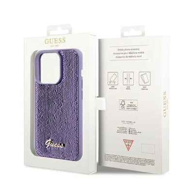 Dėklas Guess Sequin Script Metal case for iPhone 14 Pro Max - Violetinis 7