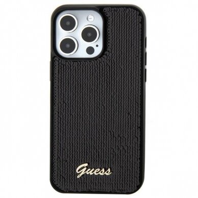 Dėklas Guess Sequin Script Metal   iPhone 15 - Juodas