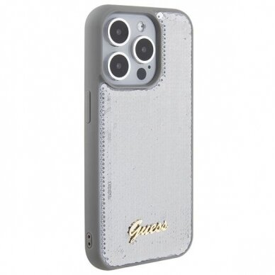 Dėklas Guess Sequin Script Metal   iPhone 15 Pro - Pilkas 3