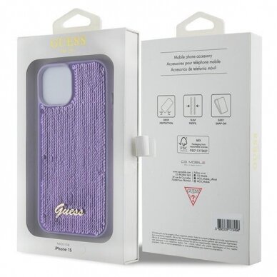 Dėklas Guess Sequin Script Metal   iPhone 15 - Violetinis 7