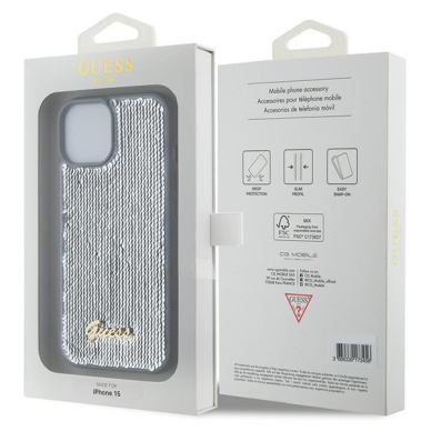 Dėklas Guess Sequin Script Metal   iPhone 15 - Pilkas 7