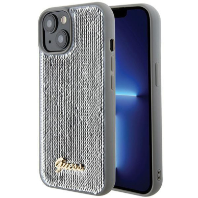 Dėklas Guess Sequin Script Metal   iPhone 15 - Pilkas