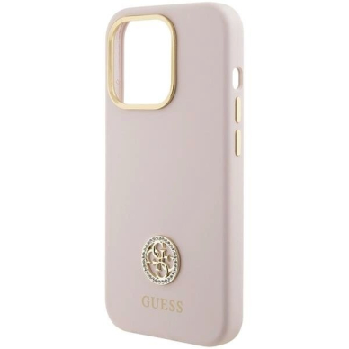 Originalus Guess dėklas Silicone Logo Strass 4GiPhone 15 Pro - light Rožinis 5