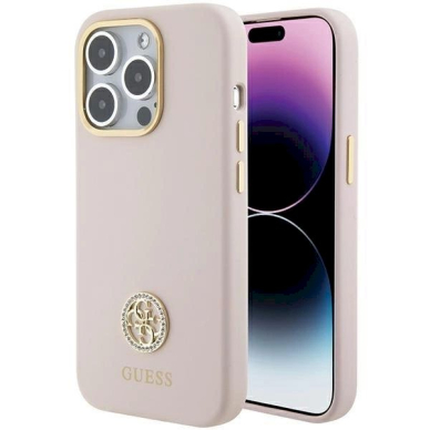 Originalus Guess dėklas Silicone Logo Strass 4GiPhone 15 Pro - light Rožinis