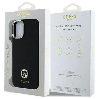 Dėklas Guess Silicone Logo Strass 4G  iPhone 16 - Juodas 7