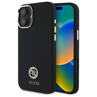 Dėklas Guess Silicone Logo Strass 4G  iPhone 16 - Juodas