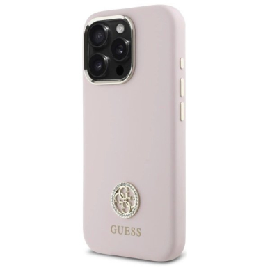 Dėklas Guess Silicone Logo Strass 4G  iPhone 16 Pro - light Rožinis 1