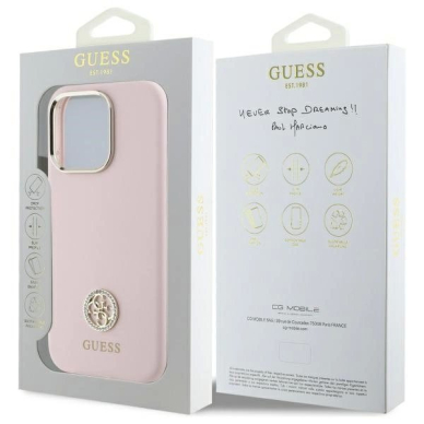 Dėklas Guess Silicone Logo Strass 4G  iPhone 16 Pro - light Rožinis 7