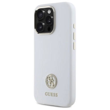 Dėklas Guess Silicone Logo Strass 4G  iPhone 16 Pro Max - Baltas 1