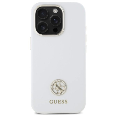 Dėklas Guess Silicone Logo Strass 4G  iPhone 16 Pro Max - Baltas 2