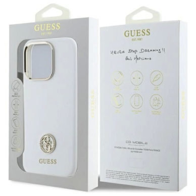 Dėklas Guess Silicone Logo Strass 4G  iPhone 16 Pro Max - Baltas 7