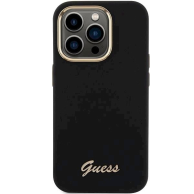 Originalus Guess dėklas Silicone Script Metal Logo & FrameiPhone 15 Pro - Juodas 2