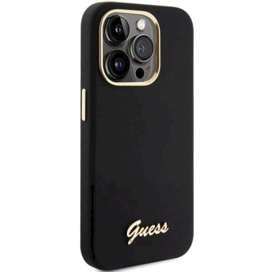 Originalus Guess dėklas Silicone Script Metal Logo & FrameiPhone 15 Pro - Juodas 3