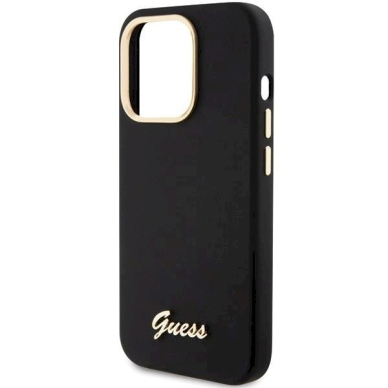 Originalus Guess dėklas Silicone Script Metal Logo & FrameiPhone 15 Pro - Juodas 5