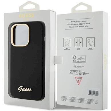 Originalus Guess dėklas Silicone Script Metal Logo & FrameiPhone 15 Pro - Juodas 7