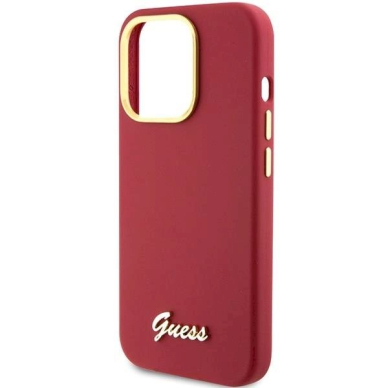 Originalus Guess dėklas Silicone Script Metal Logo & FrameiPhone 15 Pro - Raudonas 5