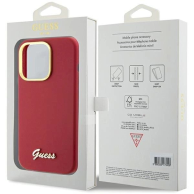 Originalus Guess dėklas Silicone Script Metal Logo & FrameiPhone 15 Pro - Raudonas 7