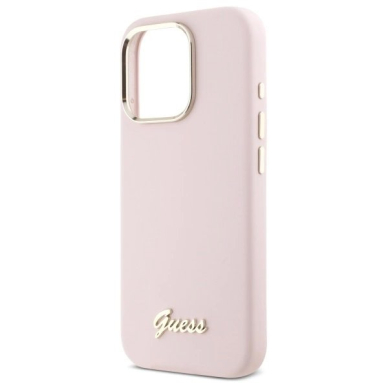 Dėklas Guess Silicone Script Metal Logo  Frame iPhone 16 Pro Max  - Rožinis 5