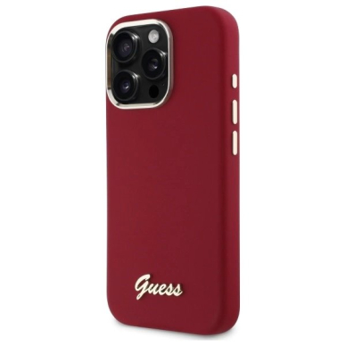 Dėklas Guess Silicone Script Metal Logo iPhone 16 Pro  - Rožinis 1