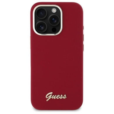 Dėklas Guess Silicone Script Metal Logo iPhone 16 Pro  - Rožinis 2