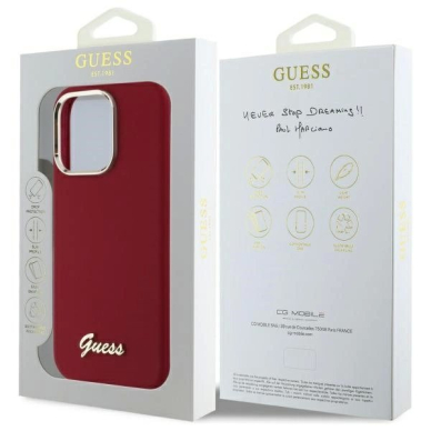 Dėklas Guess Silicone Script Metal Logo iPhone 16 Pro  - Rožinis 7