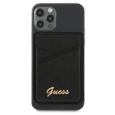 Originalus Guess dėklas Wallet Card Slot GUWMSSASLBK MagSafe Saffiano Juodas/Juodas 1