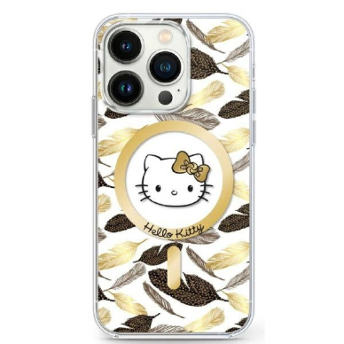 Dėklas Hello Kitty IML Golden Leaves MagSafe  iPhone 16 Pro Max - Baltas