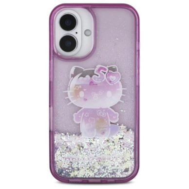 Dėklas Hello Kitty Liquid Glitter 50TH Anniversary Party iPhone 16  - Violetinis 2