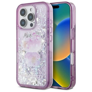 Dėklas Hello Kitty Liquid Glitter 50TH Anniversary Party iPhone 16 Pro  - Violetinis