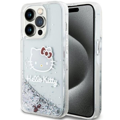 Hello Kitty Dėklas Liquid Glitter Charms Kitty HeadiPhone 13 Pro Max - Sidabrinis