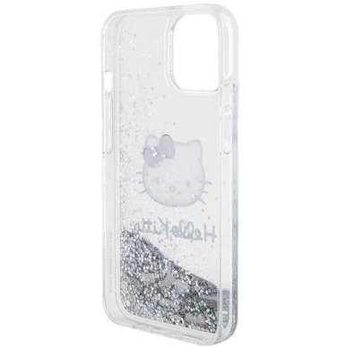 Hello Kitty Dėklas Liquid Glitter Charms Kitty HeadiPhone 14 - Sidabrinis 4