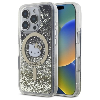 Dėklas Hello Kitty Liquid Glitter Fever MagSafe  iPhone 16 Pro Max - Gold