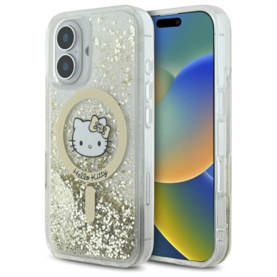 Dėklas Hello Kitty Liquid Glitter Fever MagSafe iPhone 16  - Gold