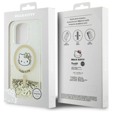 Dėklas Hello Kitty Liquid Glitter Fever MagSafe iPhone 16 Pro  - Gold 7