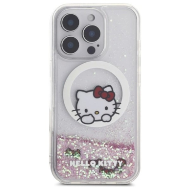 Dėklas Hello Kitty Liquid Glitter Sweet Kitty Bows MagSafe  iPhone 16 Pro Max - Baltas 2