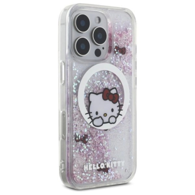 Dėklas Hello Kitty Liquid Glitter Sweet Kitty Bows MagSafe  iPhone 16 Pro Max - Baltas 3