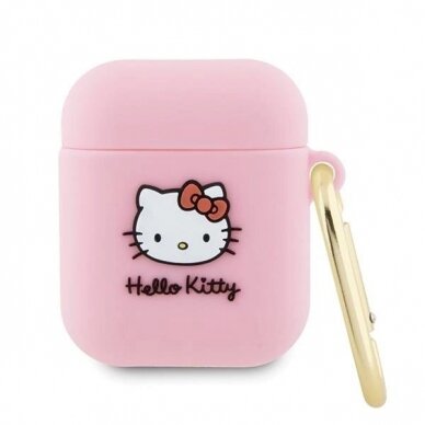 Hello Kitty Dėklas Silicone 3D Kitty HeadAirPods 1/2 - Rožinis