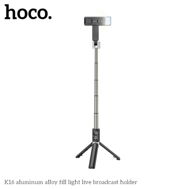 [Užsakomoji prekė] Hoco - Selfie Stick (K16) - Stable, BT 4.0, with Wireless Bluetooth Remote Controller and Light, 55mAh - Black 1